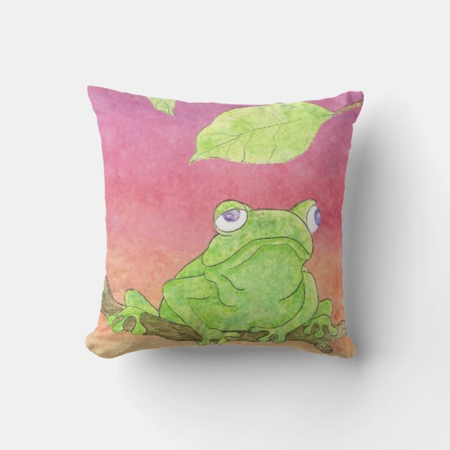 green frog water color purple pillow (Front)