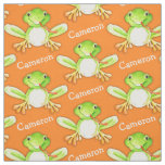 Green frog watercolor art name fabric