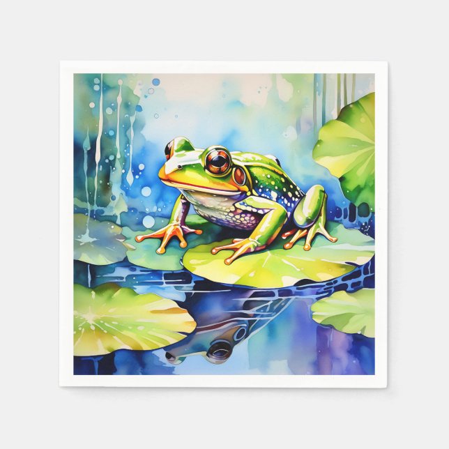 Green Frog Watercolor Napkins (Front)