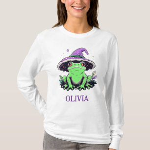 Green Frog Wearing Purple Witch Hat T-Shirt