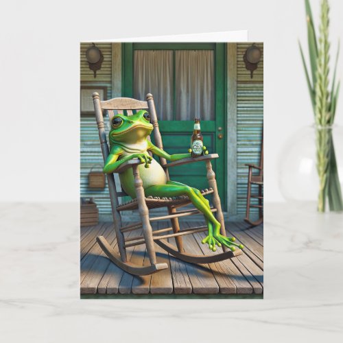 Green Frog With a Birthday Beer Card