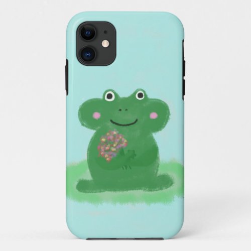 green frog with Flowers iPhone 11 Case