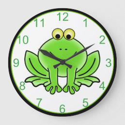 Green Frog with Green and Black Circle Frame Large Clock