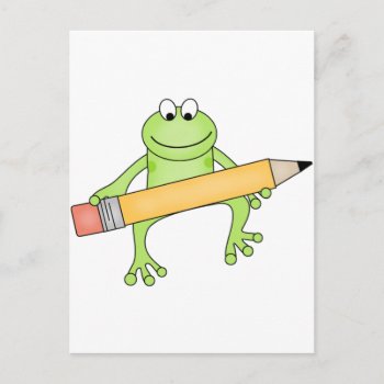 Green Frog With Pencil Tshirts And Gifts Postcard by toddlersplace at Zazzle