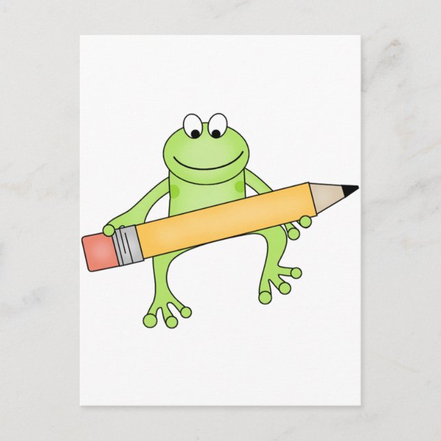 Green Frog with Pencil Tshirts and Gifts Postcard (Front)