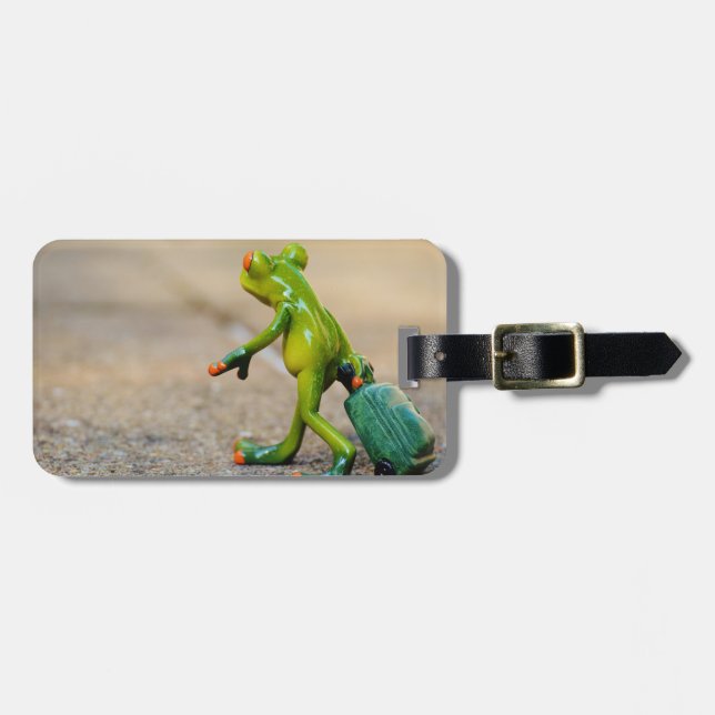 Green Frog with Suitcase Luggage Tag (Front Horizontal)