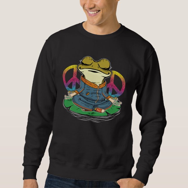 Green Frog Yoga Meditation & Peace Sign Tie Dye Fr Sweatshirt (Front)