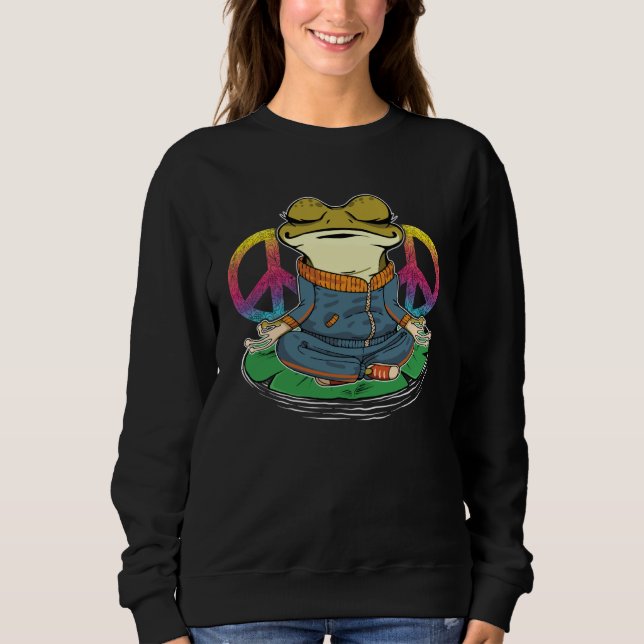 Green Frog Yoga Meditation & Peace Sign Tie Dye Fr Sweatshirt (Front)
