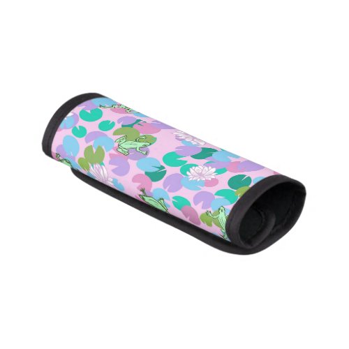 Green Frogs and Pink Lily Pads Luggage Handle Wrap