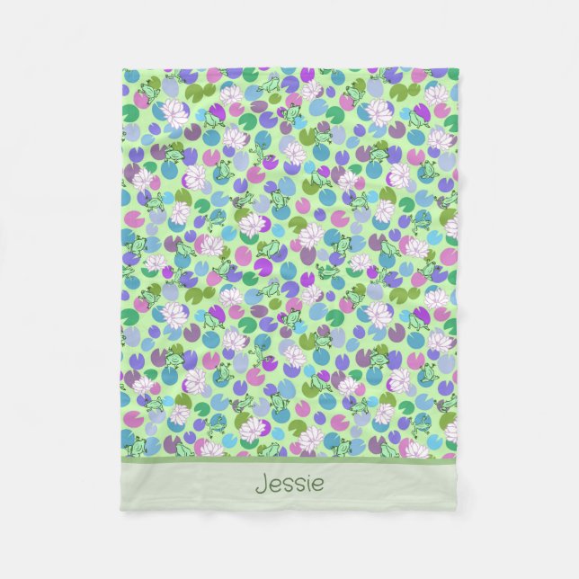 Green Frogs Custom Unisex Baby Blanket With Name  (Front)