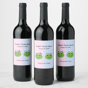 Green Frogs Gender Reveal Baby Shower Wine Label