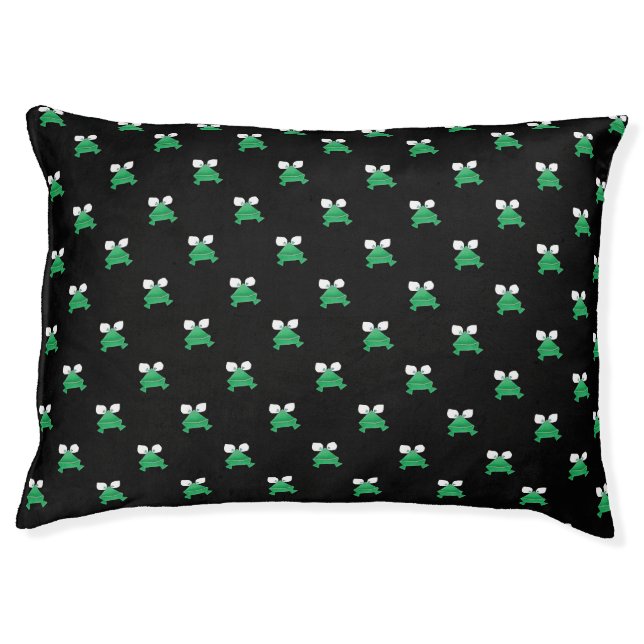 Green Frogs on Black Dog Bed (Front)