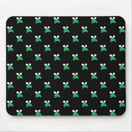 Green Frogs On Black Mouse Pad