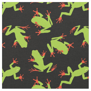 Green Frogs on Black Patterned Fabric