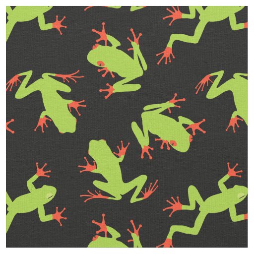 Green Frogs on Black Patterned Fabric