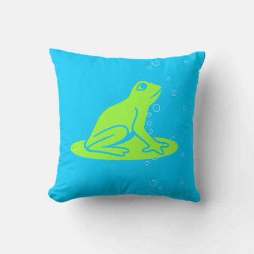 green frogs  on blue pillow