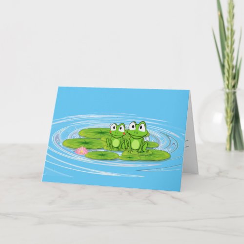 green frogs on lily pad birthday card