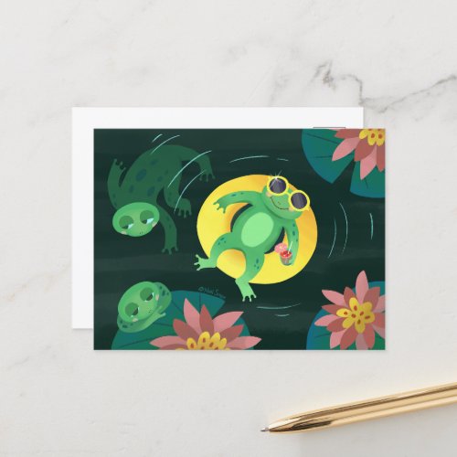 Green Frogs Summer Swim Pond Postcard