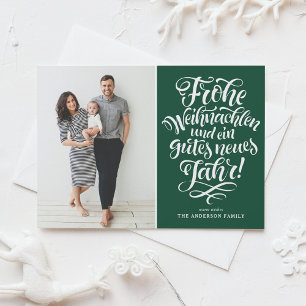 Green Frohe Weihnachten Calligraphy Photo Holiday Card
