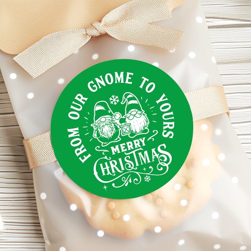 Green From Our Gnome To Yours Christmas Classic Round Sticker