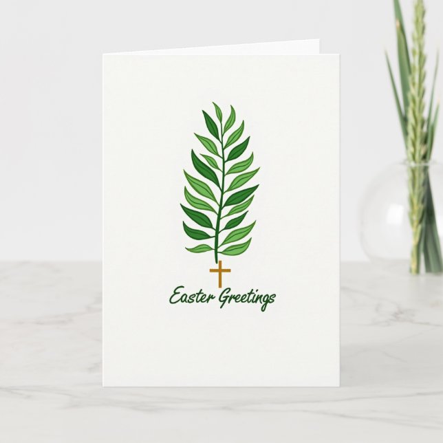 Green Frond Easter Greetings Card (Front)