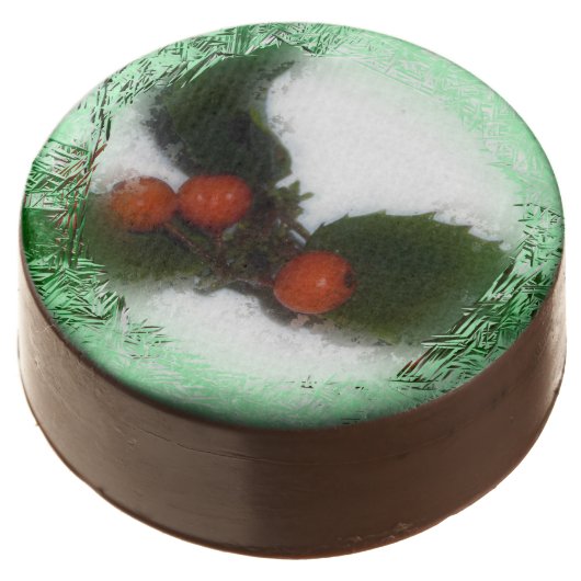 Green Frosty Holly Berries Chocolate Covered Oreo (Angled)