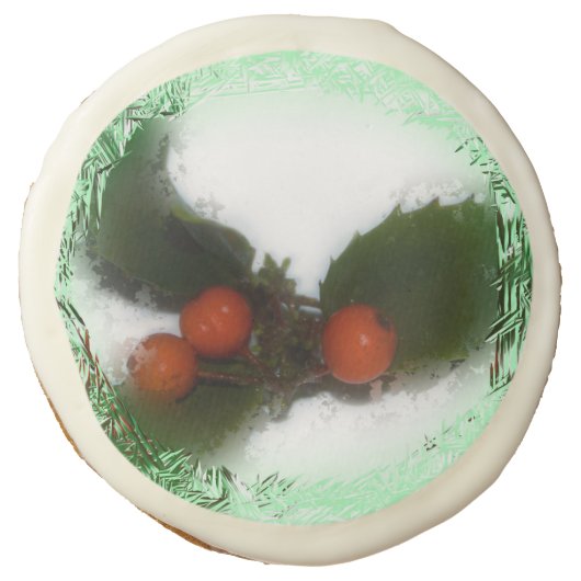 Green Frosty Holly Berries Sugar Cookie (Front)