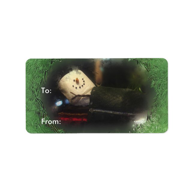 Green Frosty S'mores Snowman Gift Labels (Front)