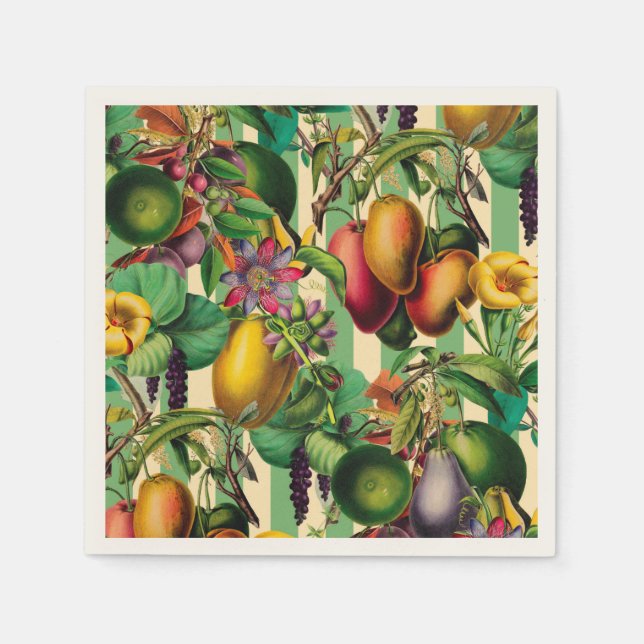 Green Fruit and Flower Garden Retro Style Napkins (Front)