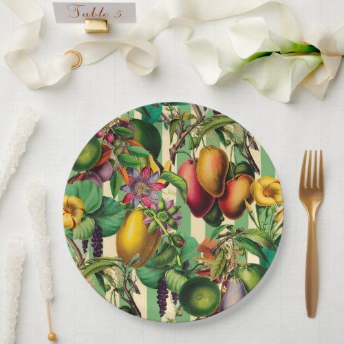 Green Fruit and Flower Garden Retro Style Paper Plates