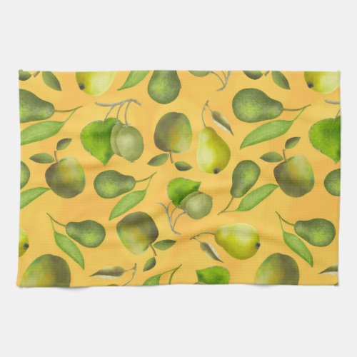 Green Fruits on an Orange Background Kitchen Towel