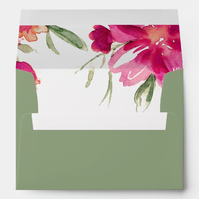 Green | Fuchsia Floral Custom Wedding Envelope (Back (Bottom))