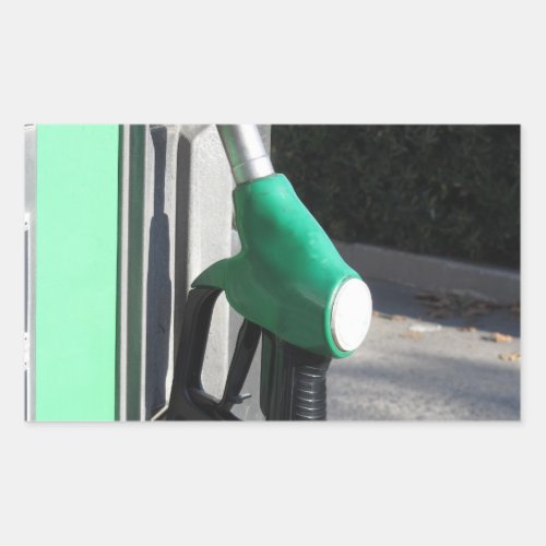 Green fuel pistol on gas station  Unleaded petrol Rectangular Sticker