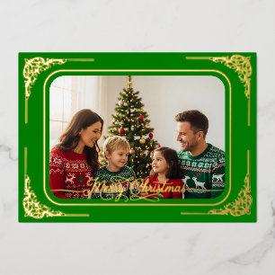 Green Full photo Gold framed Christmas Foil Holiday Card