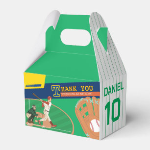 Green Fun Baseball Batter and Catcher Birthday Favor Boxes