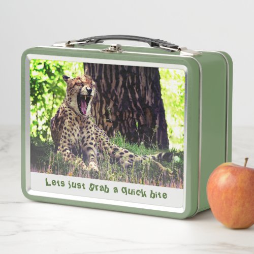 Green Fun _ Fast Cat Cheetah Metal Lunch Box