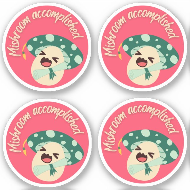 Green Fun Mushroom Grad Label- Pack of 4 Sticker (Front)