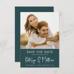 Green Fun Script Modern Photo Minimalist Wedding Save The Date