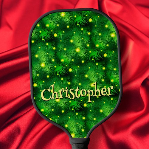 Green Fun Typography Custom Name Christmas Tree Pickleball Paddle