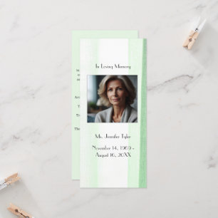 Green Funeral Memorial Prayer Bookmark Card