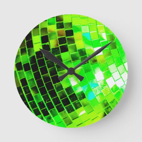 Green Funky Disco Ball Round Clock