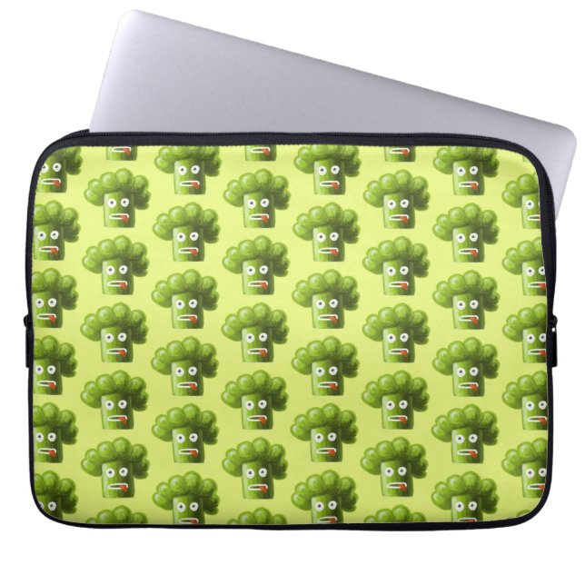 Green Funny Cartoon Broccoli Pattern Laptop Sleeve (Front)
