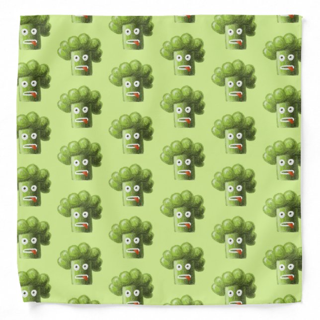 Green Funny Cartoon Broccoli Vegetarian Pattern Bandana (Front)