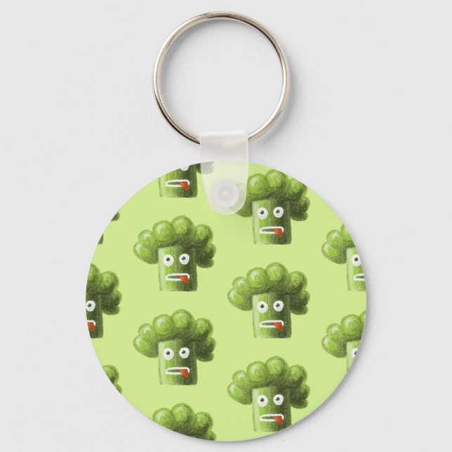 Green Funny Cartoon Broccoli Vegetarian Pattern Keychain (Front)
