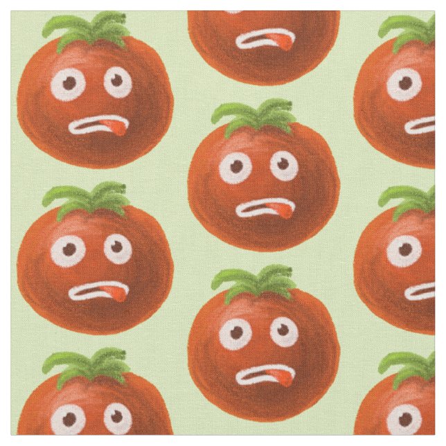 Green Funny Cartoon Tomato Pattern Fabric (Close Up)
