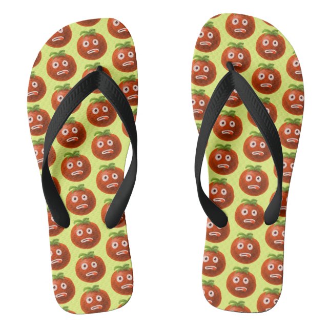 Green Funny Cartoon Tomato Pattern Flip Flops (Footbed)