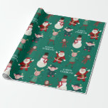 Green Funny Family Photo Holiday Wrapping Paper<br><div class="desc">Place your family photos inside this fun,  Christmas wrapping paper for a festive and humorous way to decoration wrap your presents. Featuring a snowman,  elf,  reindeer,  gingerbread man and Santa Claus. It's funny and cute and will bring jolly laughs during your gift exchange.</div>