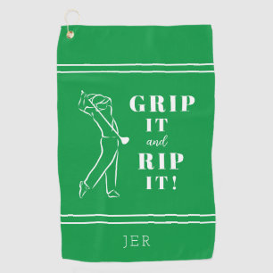 Green Funny Humorous Golf Grip Rip Mens Pro Custom Towel
