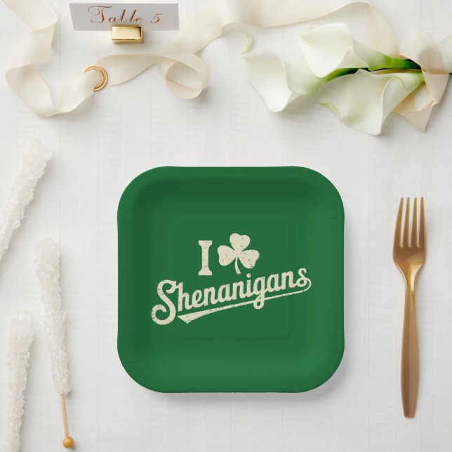 Green Funny Irish Patty's Shamrock Saint Patricks  Paper Plates (Wedding)