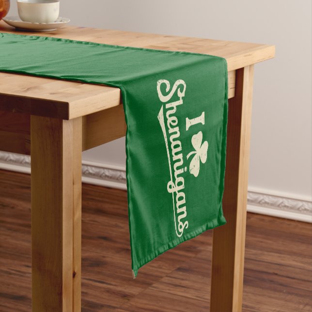 Green Funny Irish Patty's Shamrock Saint Patricks  Short Table Runner (In Situ)